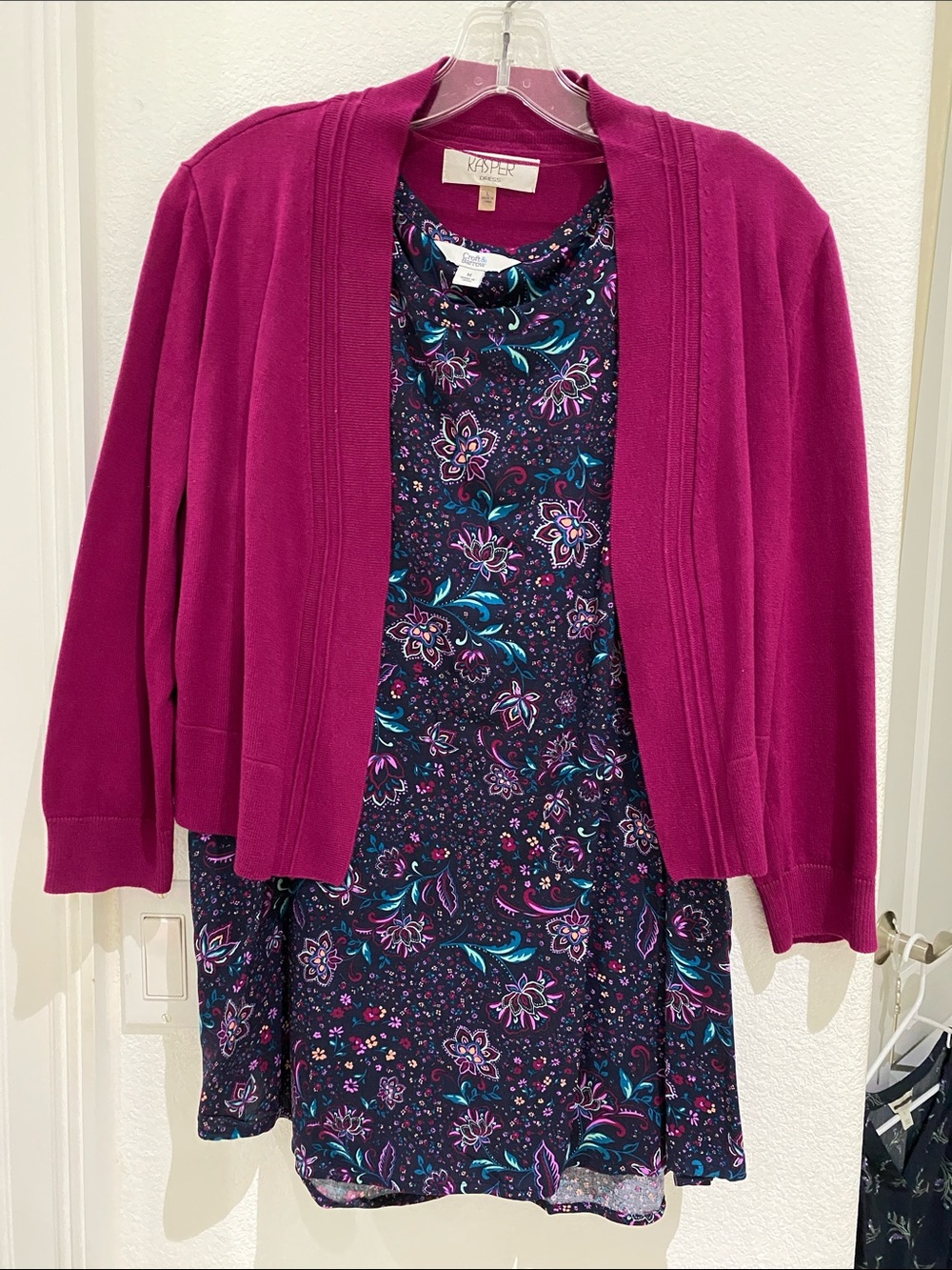 Vibrant Magenta! Kasper Dress Shrug Size L & Croft & Barrow Floral Sleeveless M